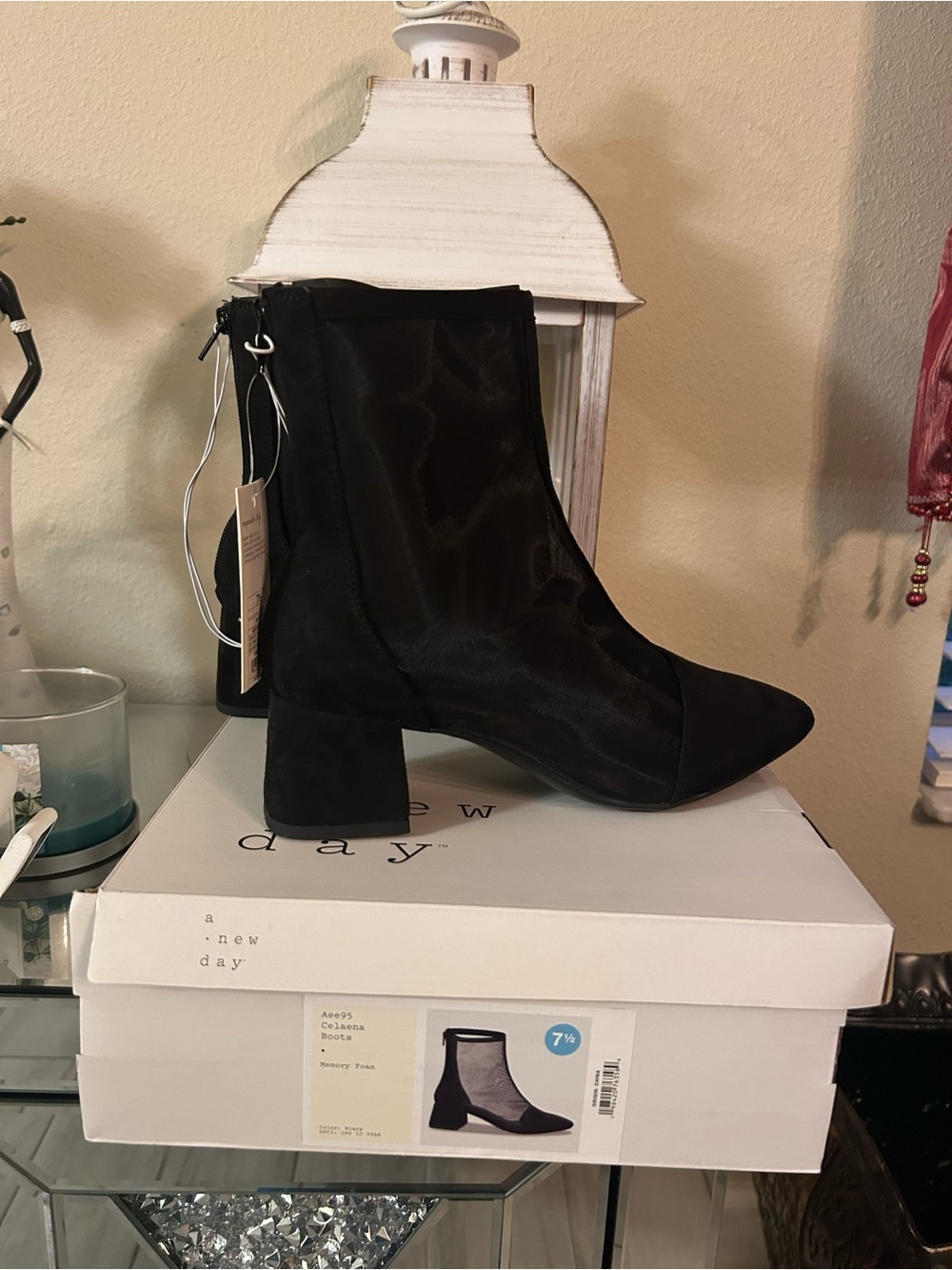 A New Day Black Celaena Mid-Heel Ankle Boots